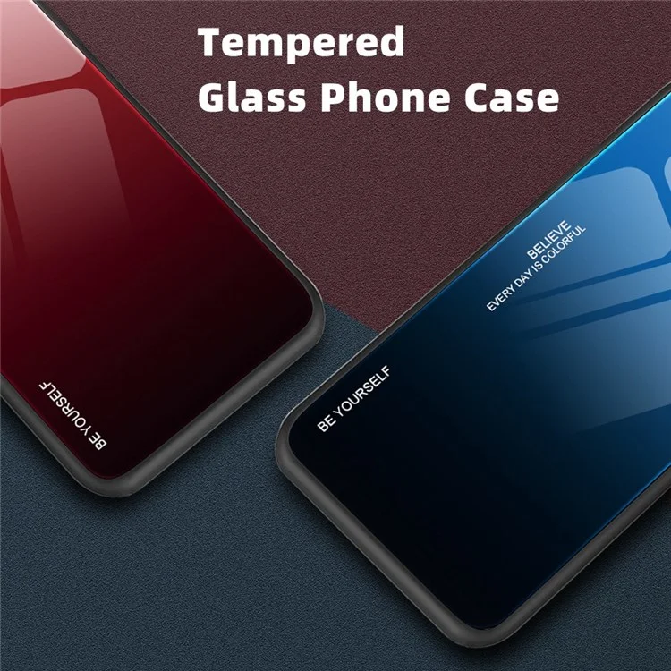 Pour le Royaume 9i / Oppo A76 / A36 Verre Trempée + PC + TPU Shell Gradient Color Color Design Affaire à la Mode à la Mode - Rouge Noir