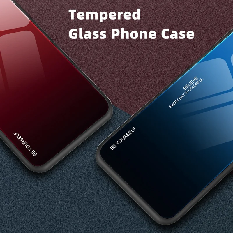 For Realme 9i/Oppo A76/A36 Tempered Glass + PC + TPU Phone Shell Gradient Color Design Drop-proof Fashionable Case - Blue/Black