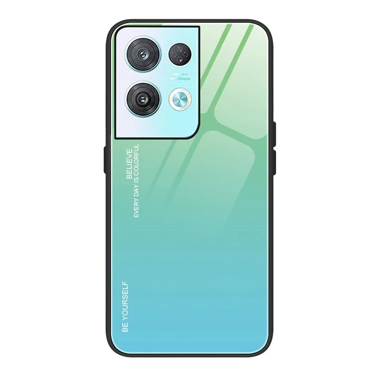 Gradient Color Design Case for Oppo Reno8 Pro 5G (Global Version) / Reno8 Pro+ (China) 5G, Anti-fall Light Slim Tempered Glass + PC + TPU Phone Shell - Cyan / Blue