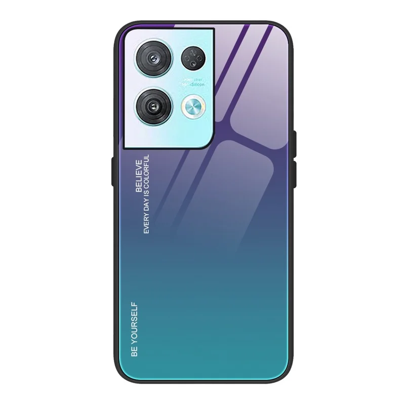 Gradient Color Design Case for Oppo Reno8 Pro 5G (Global Version) / Reno8 Pro+ (China) 5G, Anti-fall Light Slim Tempered Glass + PC + TPU Phone Shell - Purple / Blue