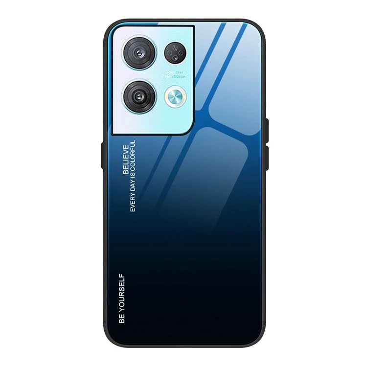 Para o Oppo Reno8 5G (versão Global) / Oppo Reno8 5G Anti-shock Gradiente Projeto de Cor Luz de Vidro Temperado e Temperado + PC + TPU Caixa de Concha de Telefone - Azul / Preto