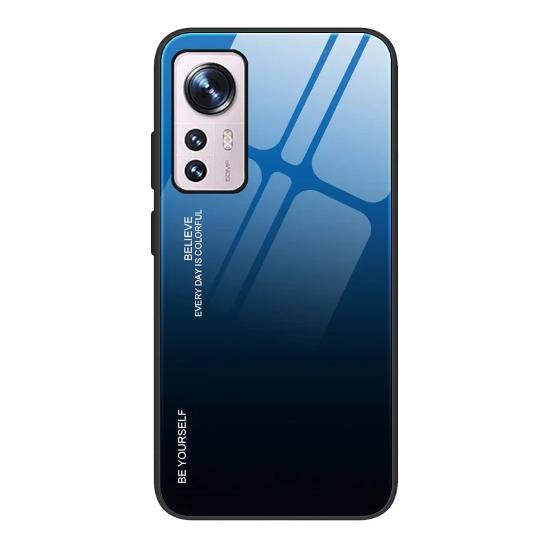 Gradient Color Design Case for Xiaomi 12 5G/12X 5G/12S 5G, Tempered Glass + PC + TPU Well-protected Cover Phone Shell - Blue/Black