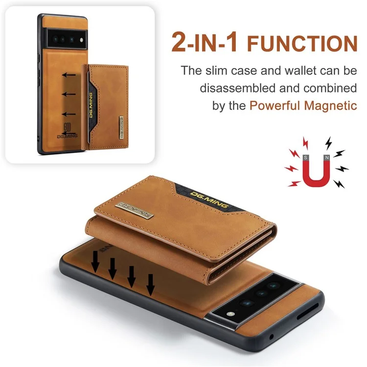 Dg. Ming M2 Série Magnetic Wallet Telefone Para Google Pixel 7 Pro, Capa Destacável 2-em-1 Kickstand Profim - Castanho