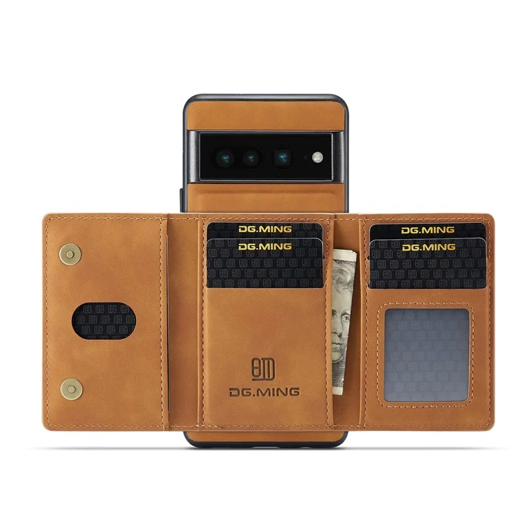 Dg. Ming M2 Série Magnetic Wallet Telefone Para Google Pixel 7 Pro, Capa Destacável 2-em-1 Kickstand Profim - Castanho