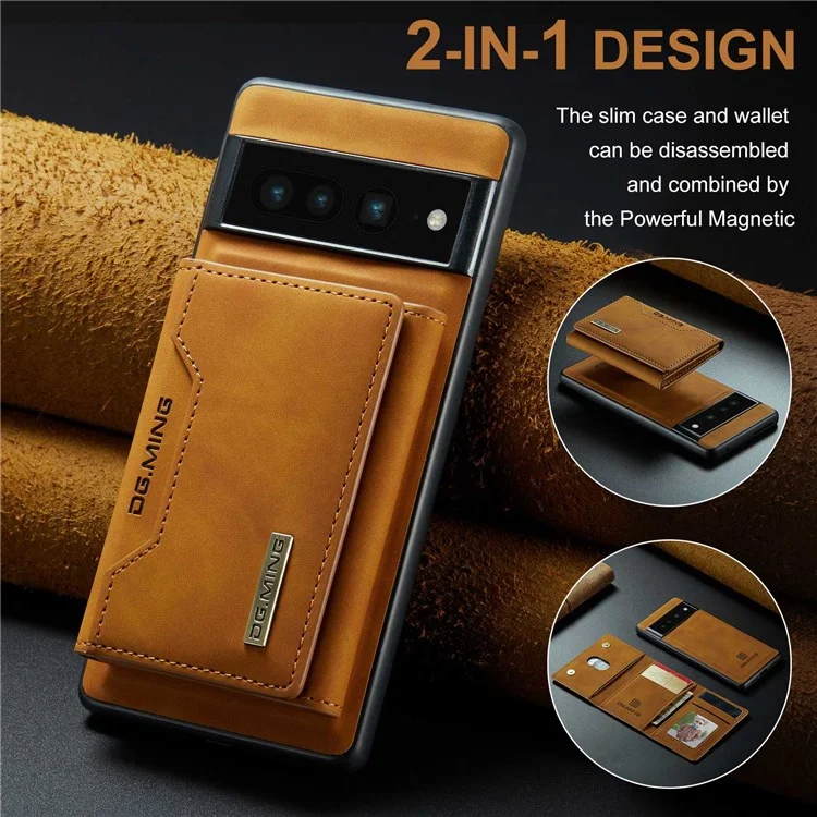 Чехол-бумажник для телефона DG.MING M2 Series Magnetic для Google Pixel 7 Pro 5G, съемный 2-в-1 со стойкой и защитой от падений - коричневый