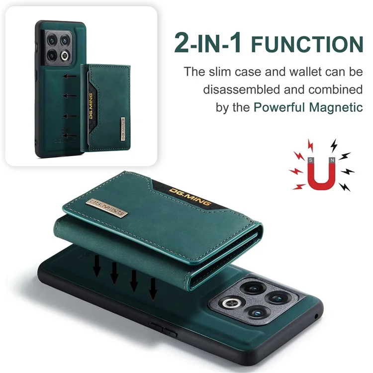DG.MING M2 Serie para OnePlus 10 Pro 5G Funda Cartera Desmontable 2 en 1 con Soporte de Pie Absorción Magnética Cubierta del Teléfono - Verde