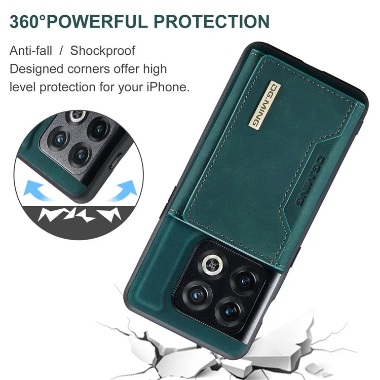 DG.MING M2 Serie para OnePlus 10 Pro 5G Funda Cartera Desmontable 2 en 1 con Soporte de Pie Absorción Magnética Cubierta del Teléfono - Verde