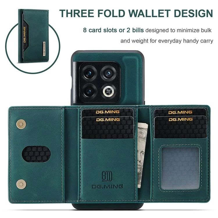 DG.MING M2 Serie para OnePlus 10 Pro 5G Funda Cartera Desmontable 2 en 1 con Soporte de Pie Absorción Magnética Cubierta del Teléfono - Verde
