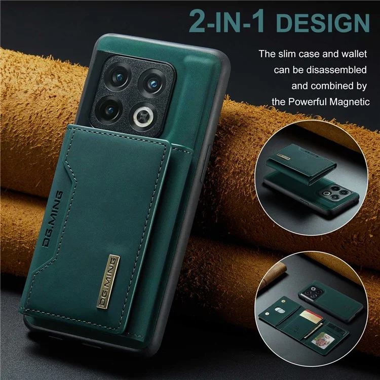 DG.MING M2 Serie para OnePlus 10 Pro 5G Funda Cartera Desmontable 2 en 1 con Soporte de Pie Absorción Magnética Cubierta del Teléfono - Verde