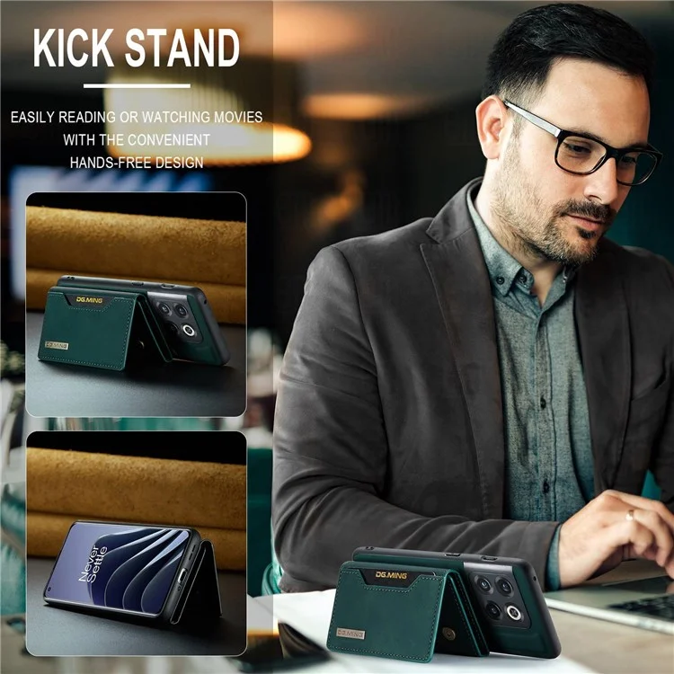 DG.MING M2 Serie para OnePlus 10 Pro 5G Funda Cartera Desmontable 2 en 1 con Soporte de Pie Absorción Magnética Cubierta del Teléfono - Verde