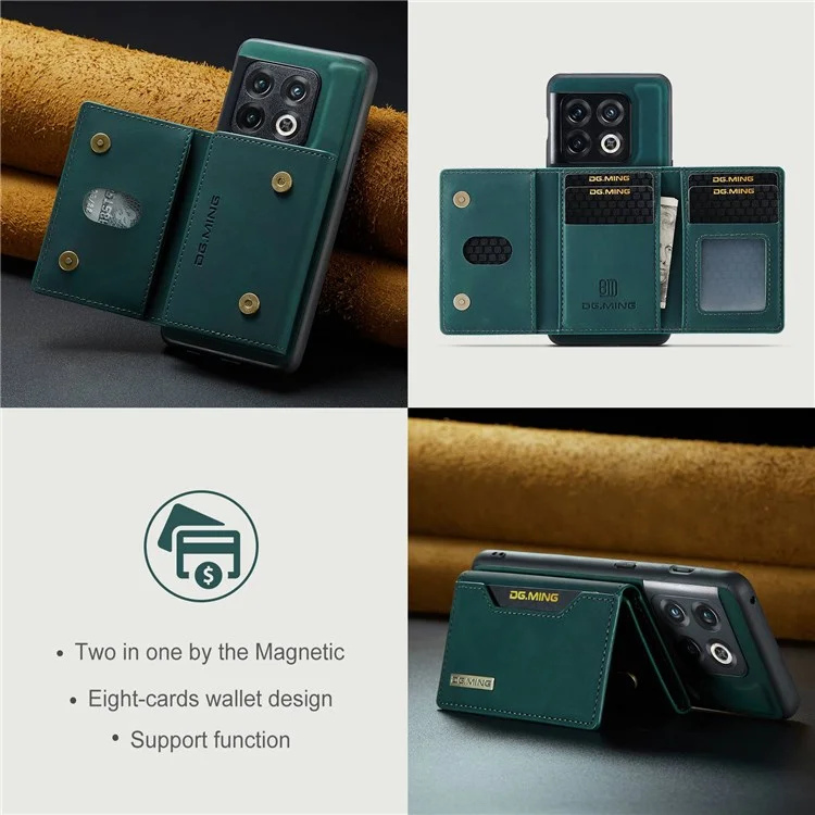 DG.MING M2 Serie para OnePlus 10 Pro 5G Funda Cartera Desmontable 2 en 1 con Soporte de Pie Absorción Magnética Cubierta del Teléfono - Verde