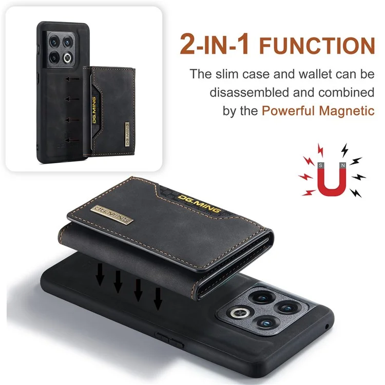 DG.MING M2 Series for OnePlus 10 Pro 5G Detachable 2-in-1 Wallet Kickstand Case Magnetic Absorption Phone Cover - Black