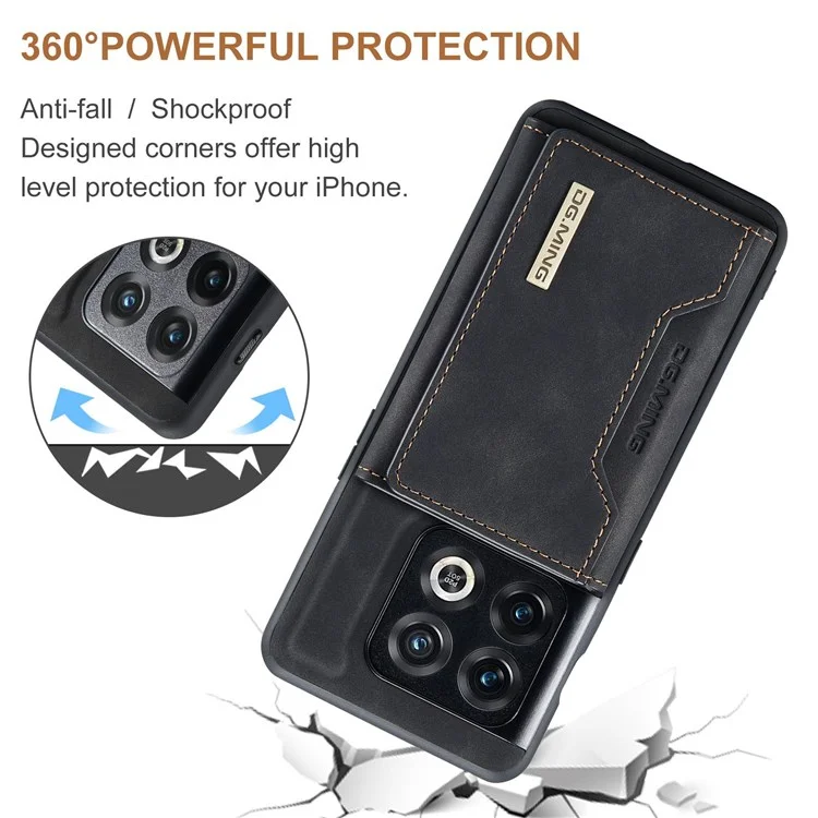 DG.MING M2 Series for OnePlus 10 Pro 5G Detachable 2-in-1 Wallet Kickstand Case Magnetic Absorption Phone Cover - Black
