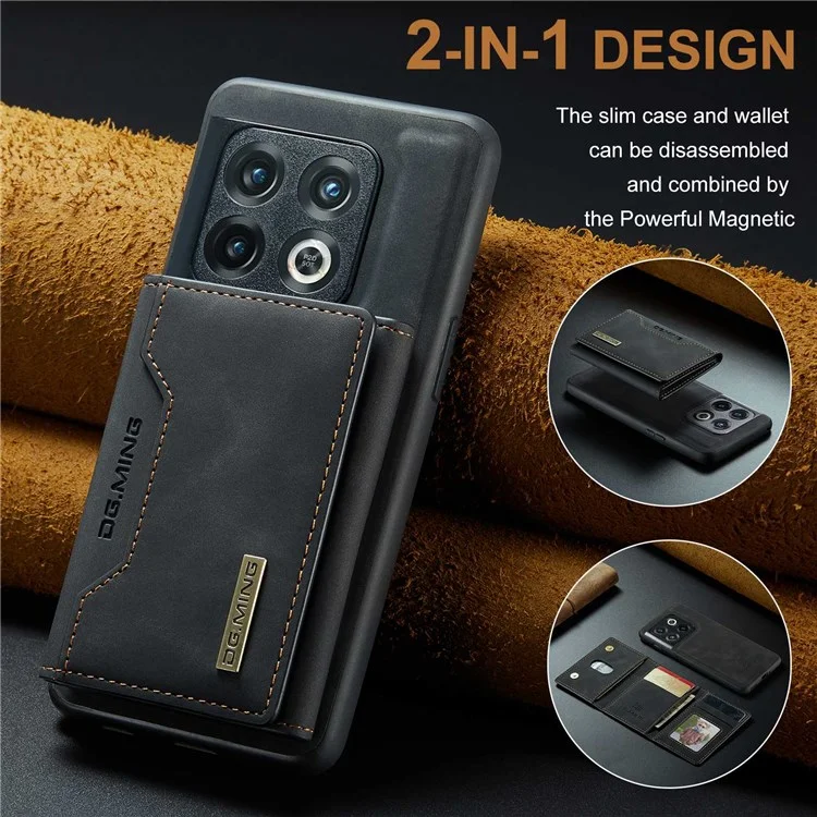 DG.MING M2 Series for OnePlus 10 Pro 5G Detachable 2-in-1 Wallet Kickstand Case Magnetic Absorption Phone Cover - Black