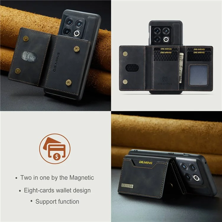 DG.MING M2 Series for OnePlus 10 Pro 5G Detachable 2-in-1 Wallet Kickstand Case Magnetic Absorption Phone Cover - Black