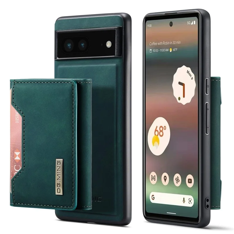 DG.MING M2 Series for Google Pixel 6a Detachable 2-in-1 Magnetic Wallet Phone Case Anti-scratch Kickstand Cover - Green