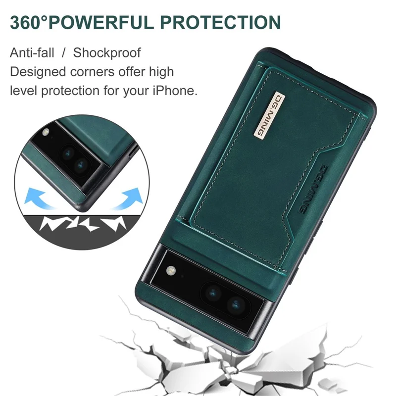 DG.MING M2 Series for Google Pixel 6a Detachable 2-in-1 Magnetic Wallet Phone Case Anti-scratch Kickstand Cover - Green