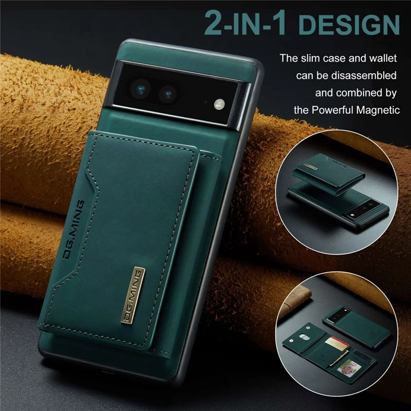 DG.MING M2 Series for Google Pixel 6a Detachable 2-in-1 Magnetic Wallet Phone Case Anti-scratch Kickstand Cover - Green