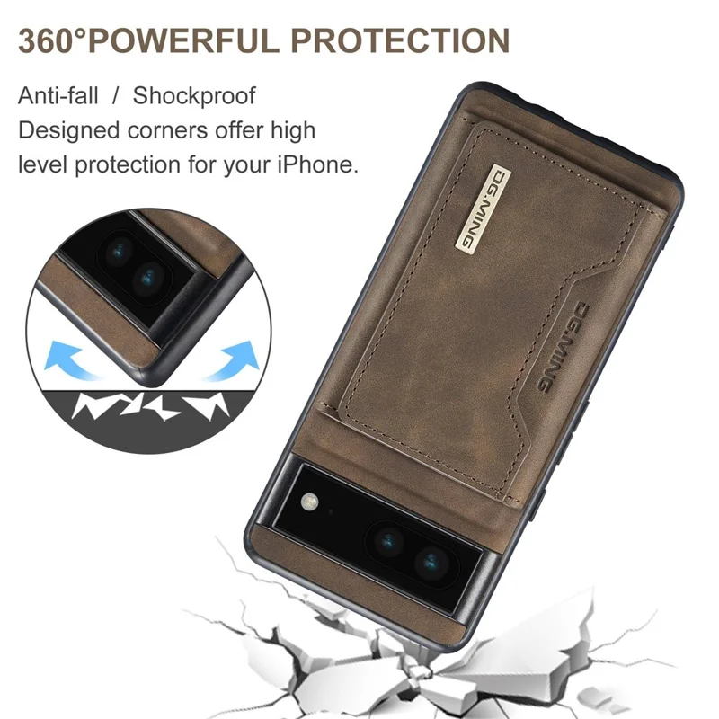 DG.MING M2 Series for Google Pixel 6a Detachable 2-in-1 Magnetic Wallet Phone Case Anti-scratch Kickstand Cover - Coffee
