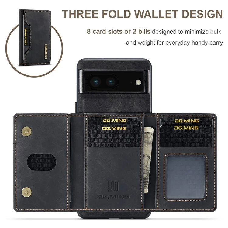DG.MING M2 Series for Google Pixel 7 5G Magnetic Absorption Drop-proof Phone Case with Detachable Wallet/Kickstand - Black