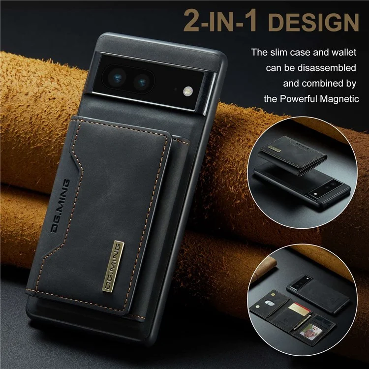 DG.MING M2 Series for Google Pixel 7 5G Magnetic Absorption Drop-proof Phone Case with Detachable Wallet/Kickstand - Black
