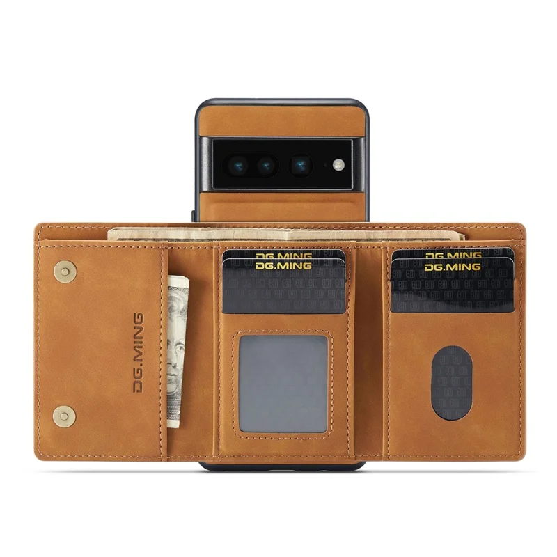 DG.MING M1 Series For Google Pixel 7 Pro 5G Магнитный съемный чехол-кошелек из ПК+ТПУ+PU с подставкой - Черный