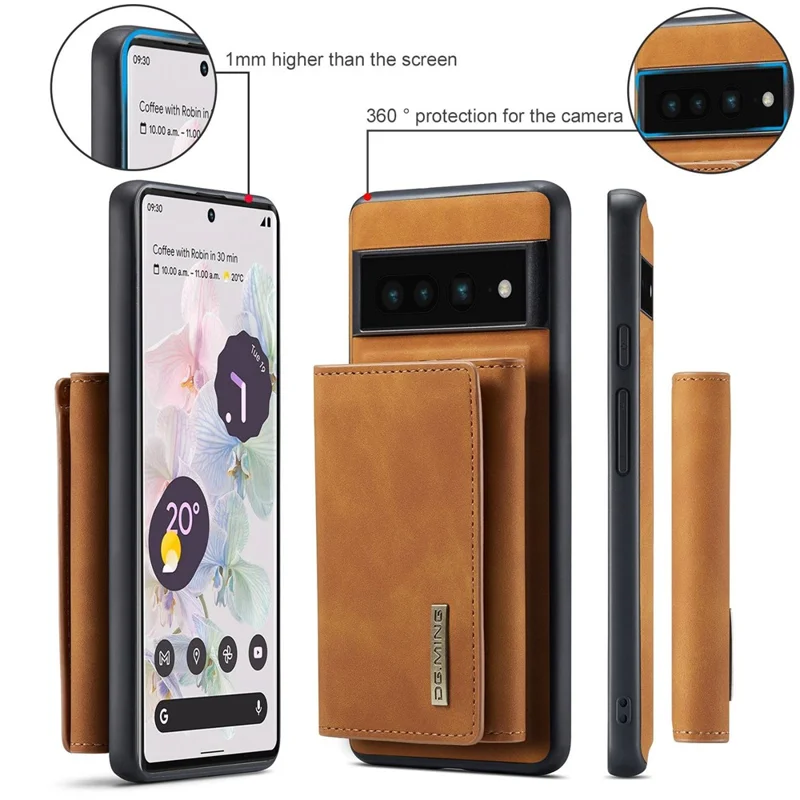 DG.MING M1 Series For Google Pixel 7 Pro 5G Магнитный съемный чехол-кошелек из ПК+ТПУ+PU с подставкой - Черный