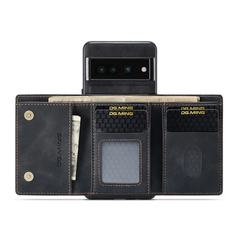 DG.MING M1 Series For Google Pixel 7 Pro 5G Магнитный съемный чехол-кошелек из ПК+ТПУ+PU с подставкой - Черный