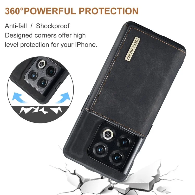 DG.MING Serie M1 per OnePlus 10 Pro 5G Custodia magnetica a portafoglio 2-in-1 in PC+TPU+Pelle PU a prova di caduta con supporto - Nero