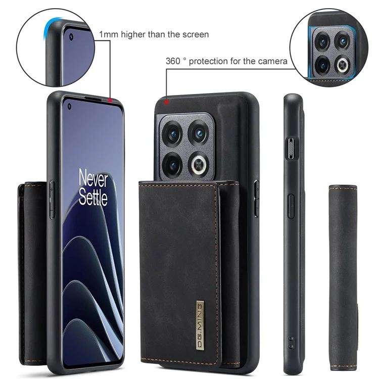 DG.MING Serie M1 per OnePlus 10 Pro 5G Custodia magnetica a portafoglio 2-in-1 in PC+TPU+Pelle PU a prova di caduta con supporto - Nero