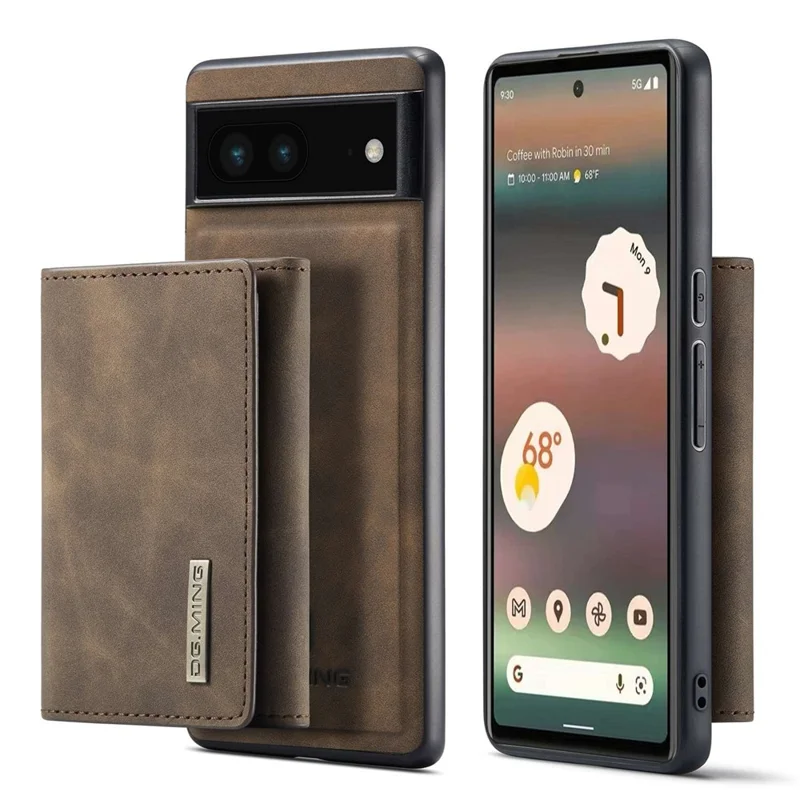 DG.MING M1 Series For Google Pixel 6a 5G Detachable Magnetic 2-in-1 Wallet PC+TPU+PU Leather Drop-proof Mobile Phone Case - Coffee