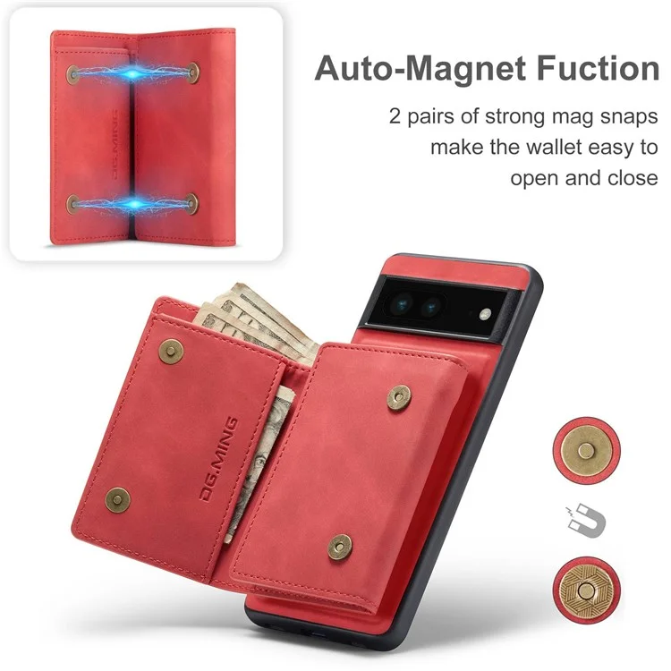 Dg. Série Ming M1 Para Google Pixel 7 5G Magnetic 2-in-1 Carteira PC+TPU+PU Capela de Popo de Caluro - Vermelho