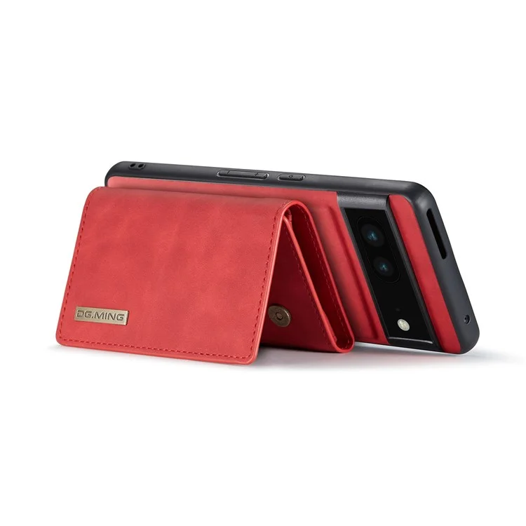 Dg. Série Ming M1 Para Google Pixel 7 5G Magnetic 2-in-1 Carteira PC+TPU+PU Capela de Popo de Caluro - Vermelho