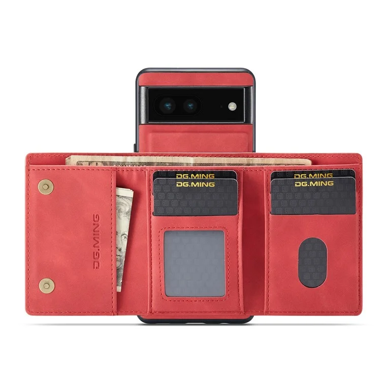 Dg. Série Ming M1 Para Google Pixel 7 5G Magnetic 2-in-1 Carteira PC+TPU+PU Capela de Popo de Caluro - Vermelho