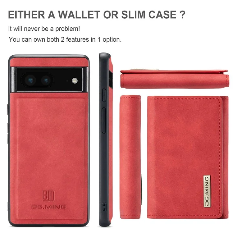 Dg. Série Ming M1 Para Google Pixel 7 5G Magnetic 2-in-1 Carteira PC+TPU+PU Capela de Popo de Caluro - Vermelho