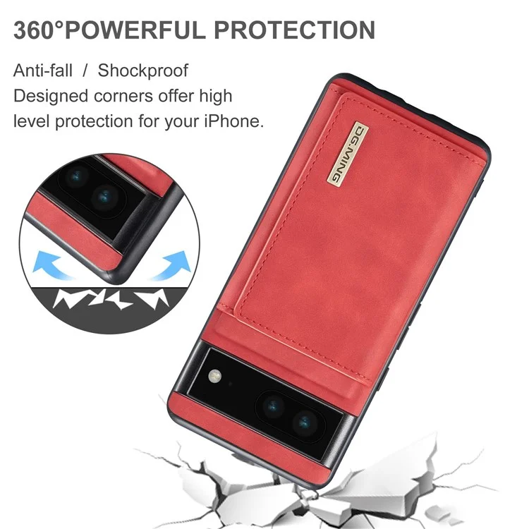 Dg. Série Ming M1 Para Google Pixel 7 5G Magnetic 2-in-1 Carteira PC+TPU+PU Capela de Popo de Caluro - Vermelho