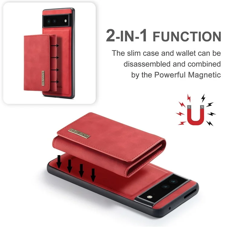 Dg. Série Ming M1 Para Google Pixel 7 5G Magnetic 2-in-1 Carteira PC+TPU+PU Capela de Popo de Caluro - Vermelho