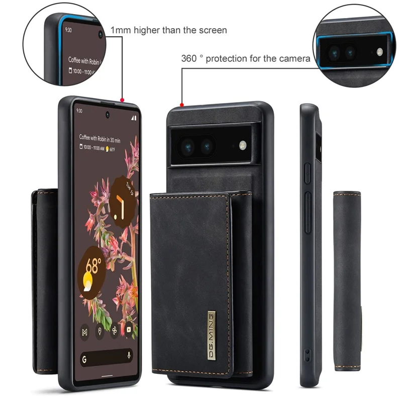 DG.MING M1 Series For Google Pixel 7 5G Magnetic 2-in-1 Wallet PC+TPU+PU Leather Phone Protective Case - Black