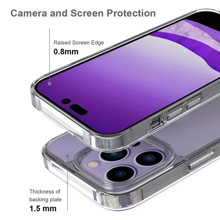 For iPhone 14 Pro 6.1 inch Shockproof Case Ultra Clear Phone Case Transparent Hard Acrylic Back + Soft TPU Cover