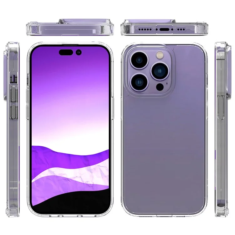 For iPhone 14 Pro 6.1 inch Shockproof Case Ultra Clear Phone Case Transparent Hard Acrylic Back + Soft TPU Cover