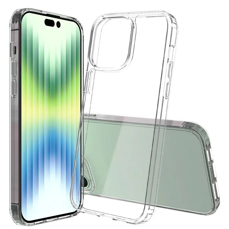 Pour iPhone 14 Pro Max 6,7 pouces Étui de téléphone anti-rayures en acrylique dur transparent + Bordures en TPU souple Housse hybride