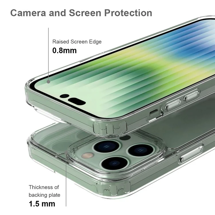 Pour iPhone 14 Pro Max 6,7 pouces Étui de téléphone anti-rayures en acrylique dur transparent + Bordures en TPU souple Housse hybride