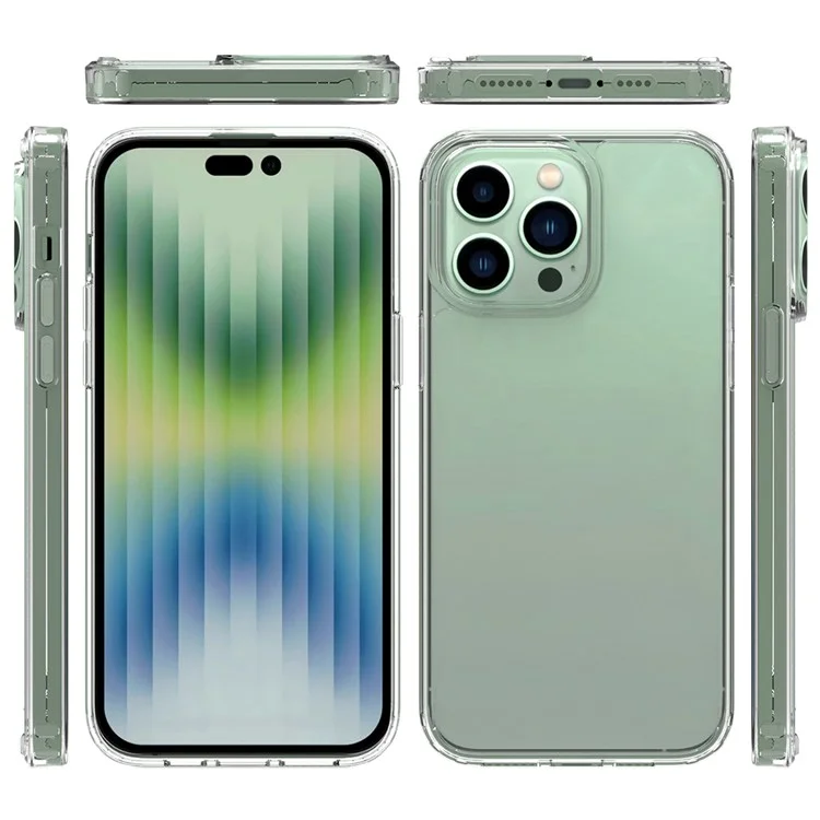 Pour iPhone 14 Pro Max 6,7 pouces Étui de téléphone anti-rayures en acrylique dur transparent + Bordures en TPU souple Housse hybride