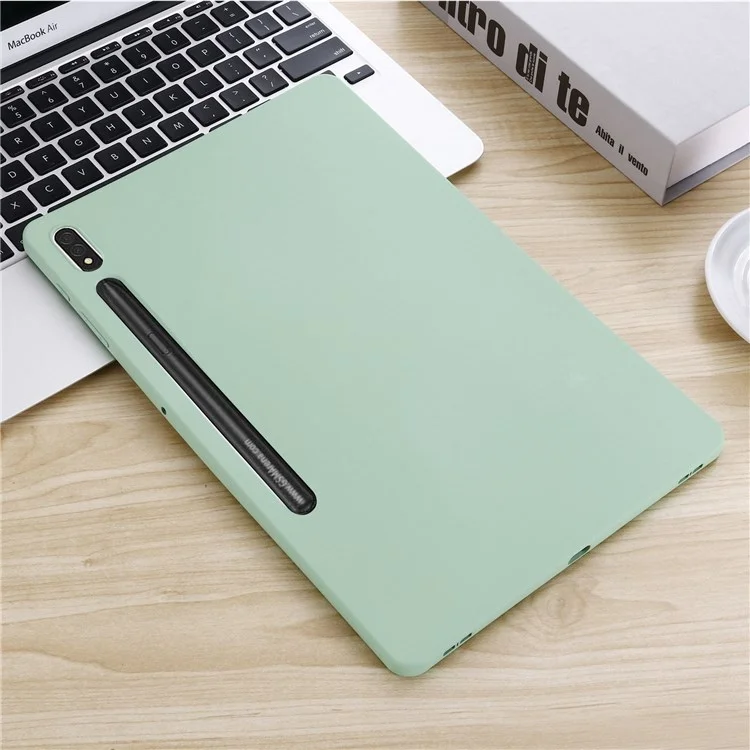 For Samsung Galaxy Tab S8+ / Tab S7+ Liquid Silicone Tablet Case Soft Microfiber Lining Anti-Scratch Cover - Green