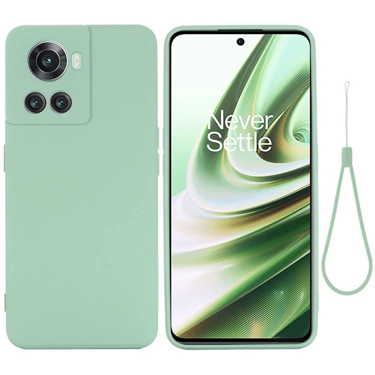For OnePlus Ace 5G/10R 5G Shockproof Protective Phone Case Slim Soft Liquid Silicone Cellphone Cover with Strap - Green