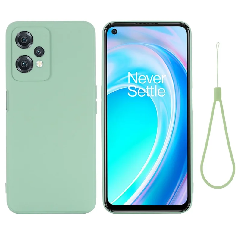 For OnePlus Nord CE 2 Lite 5G Anti-fall Protective Phone Case Ultra Slim Scratch Resistant Soft Liquid Silicone Cellphone Cover with Strap - Green