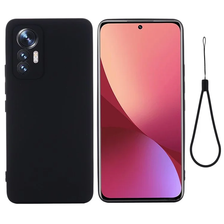 Pour Xiaomi 12 Lite 5G à L'épreuve du Téléphone Liquide Silicone de Téléphone Soft Anti-Scratch Couvure Arrière Précise Avec Sangle - le Noir