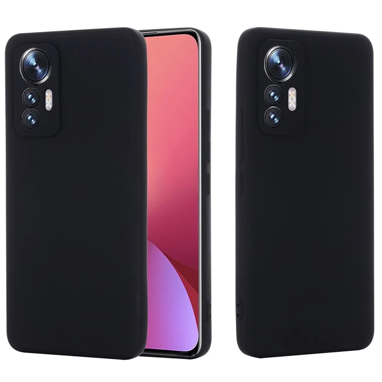 Pour Xiaomi 12 Lite 5G Étui de protection en silicone liquide antichoc Revêtement arrière souple Anti-rayures Découpes précises avec sangles - Noir