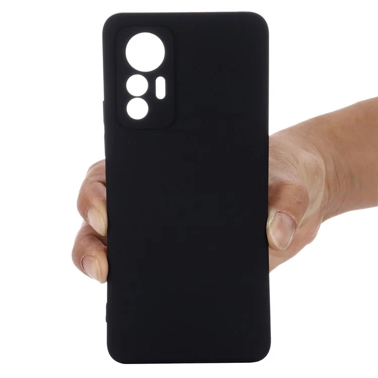 Pour Xiaomi 12 Lite 5G Étui de protection en silicone liquide antichoc Revêtement arrière souple Anti-rayures Découpes précises avec sangles - Noir