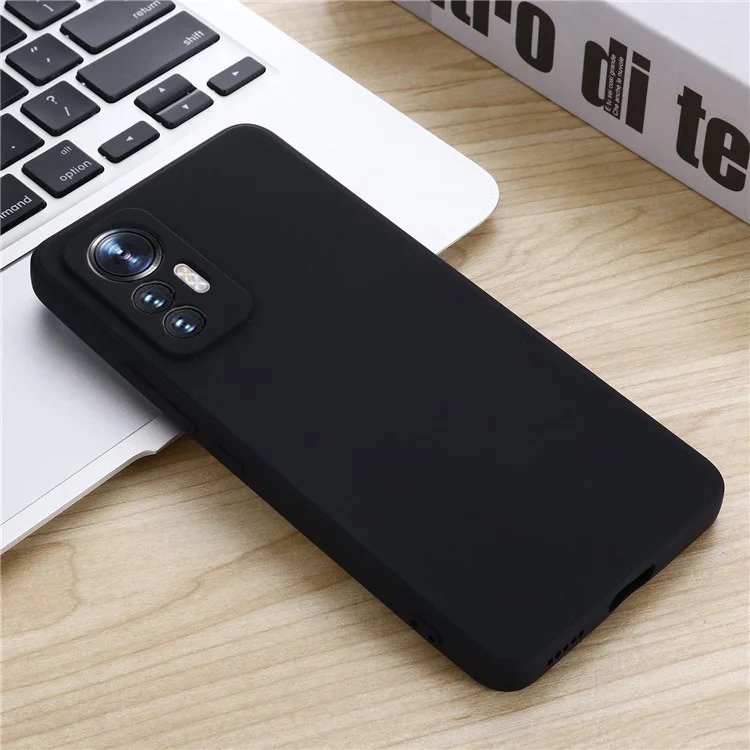 Pour Xiaomi 12 Lite 5G Étui de protection en silicone liquide antichoc Revêtement arrière souple Anti-rayures Découpes précises avec sangles - Noir